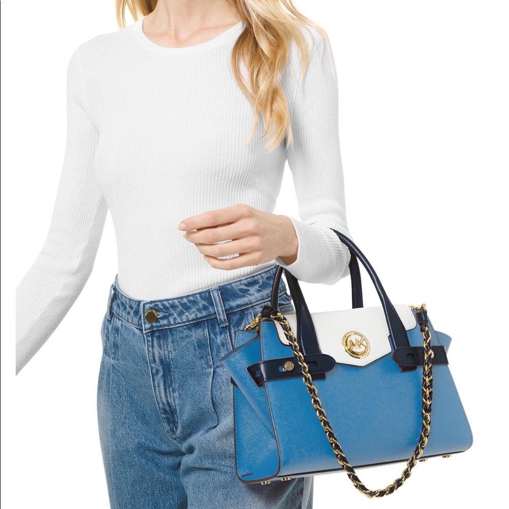 Michael Kors Carmen Flap Belted Leather Satchel - Picture 1 of 17